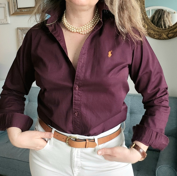 Ralph Lauren Burgundy Custom Fit Button-Down Shirt - Picture 7 of 11